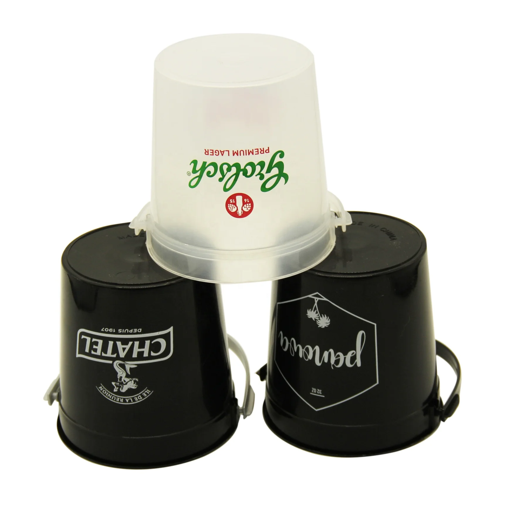 Multifunctional Reusable Customized Smaller Cheap clear Drinking Bucket Plastic 32oz Cruzan Rum Bucket