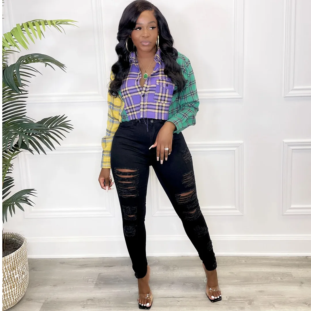 New Autumn Plaid Crop Tops Fashionable 