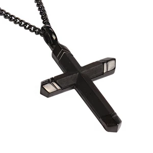 Stainless Steel Necklace with Black Ebony Wood Cross Pendant-Religious Jewelry Jesus Christ Gift