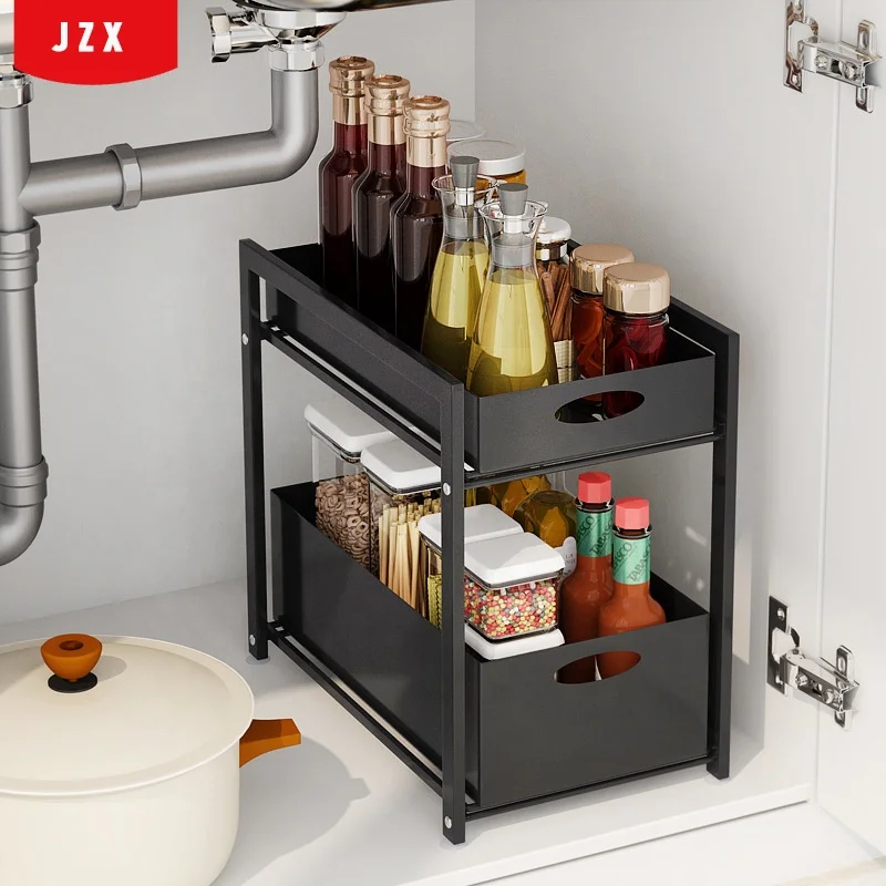 2 Tier Kitchen Under Shelf Expandable Under the Sink Rack Organizer Storage Holder Rack Sink Cabinet Shelf Spice Rack