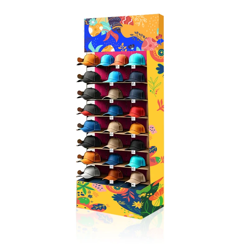 Custom Cardboard Cap Baseball Floor Pop Display Stand Cardboard Hat Display Rack Units Cardboard T-shirt Clothing Display