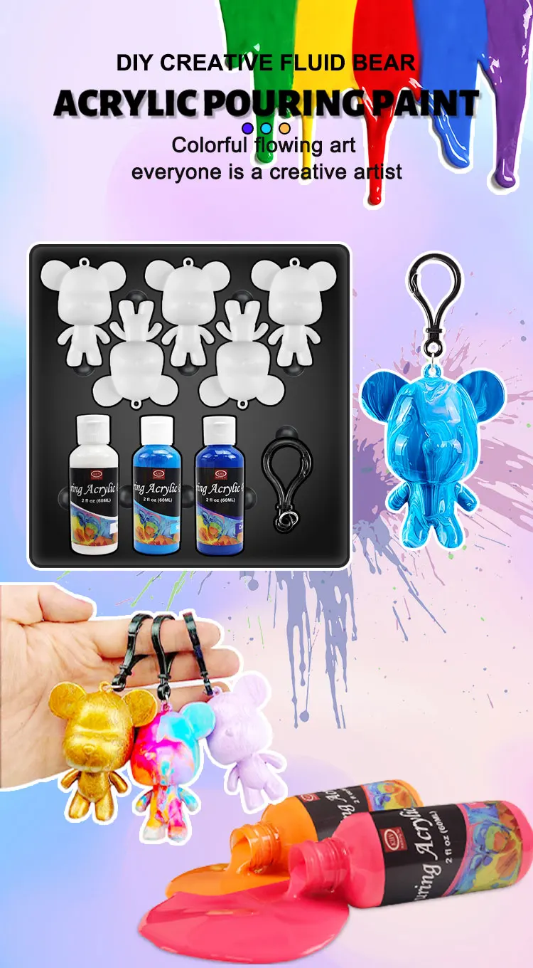 Khy Acryl Fluid Diy Bear Pouring Acrylic Pour Paint Set Buy Supplies Pour Painting Fluid Bears