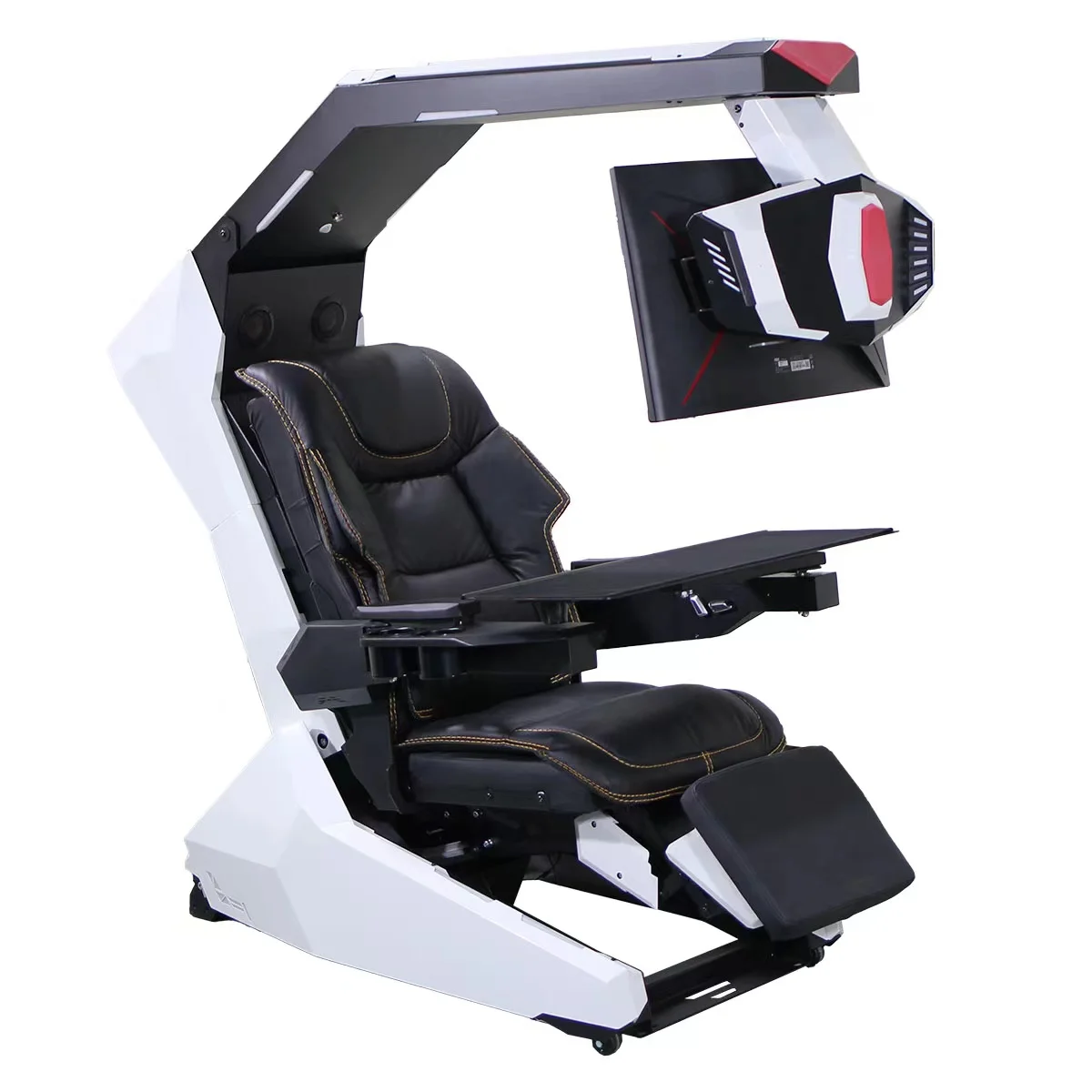 Easecomfy Home Office  R1 Pro Genuine Leather High Back Recline zero Gravity Gaming Cockpit Massage Speakers Monitor Adjustable