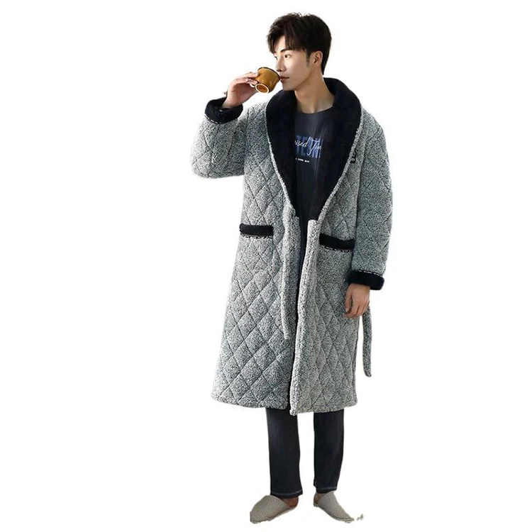 Hot Selling Luxury Home Thick Coral Waistband Knee Length Fleece Polyester Man Bathrobe