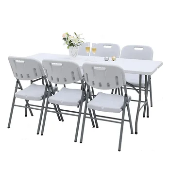 Wholesale White Folding Chairs Wedding Party Folding Plastic Chairs Camping Folding Table and Chairs Set