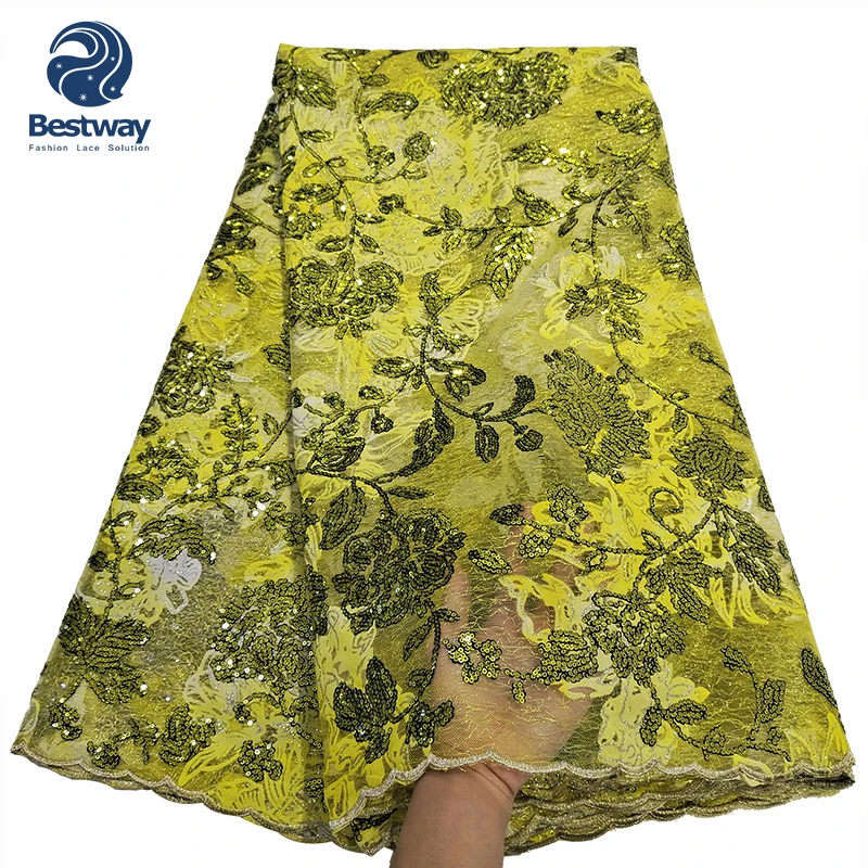 Bestway Latest African Dust Pink Color French Lace Fabric Sequence Lace Fabric Nice Design