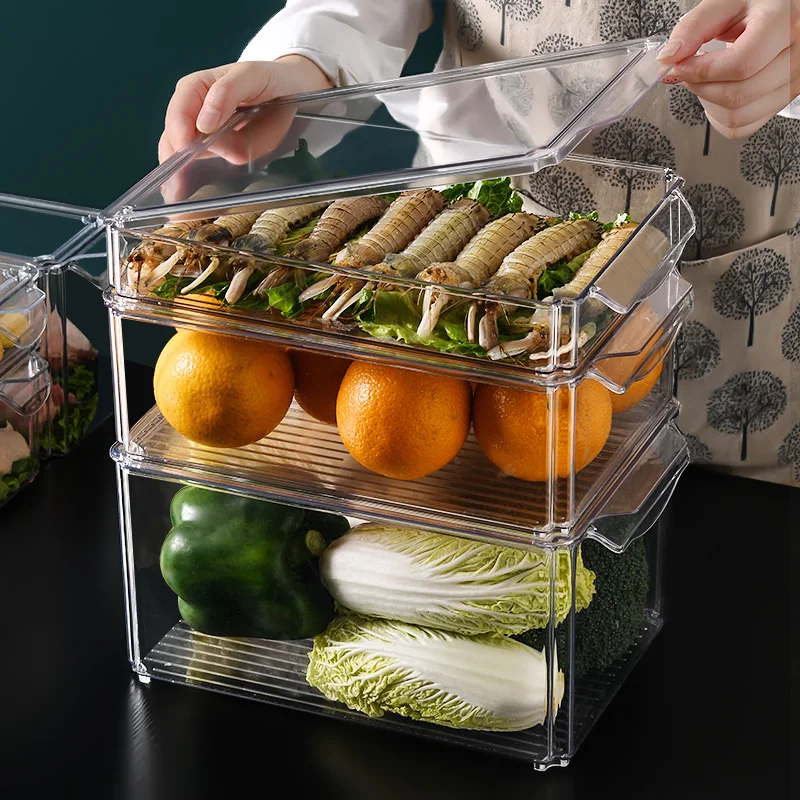 Stackable Food Vegetable Storage Containers Fridge Produce Saver Fridge Clear Food Bin