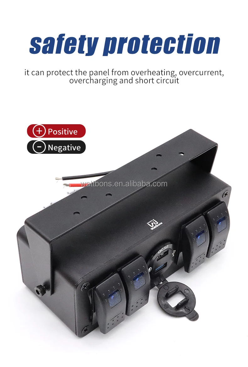 4 Gang Rocker Switch Box Waterproof 12V SPST Dual QC3.0 USB Charger LED ...