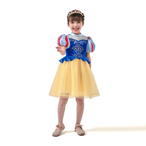 Golden Scroll Pattern Red Striped Sleeve Polyester Kids Princess Dress for Costume Parties by Dream Party