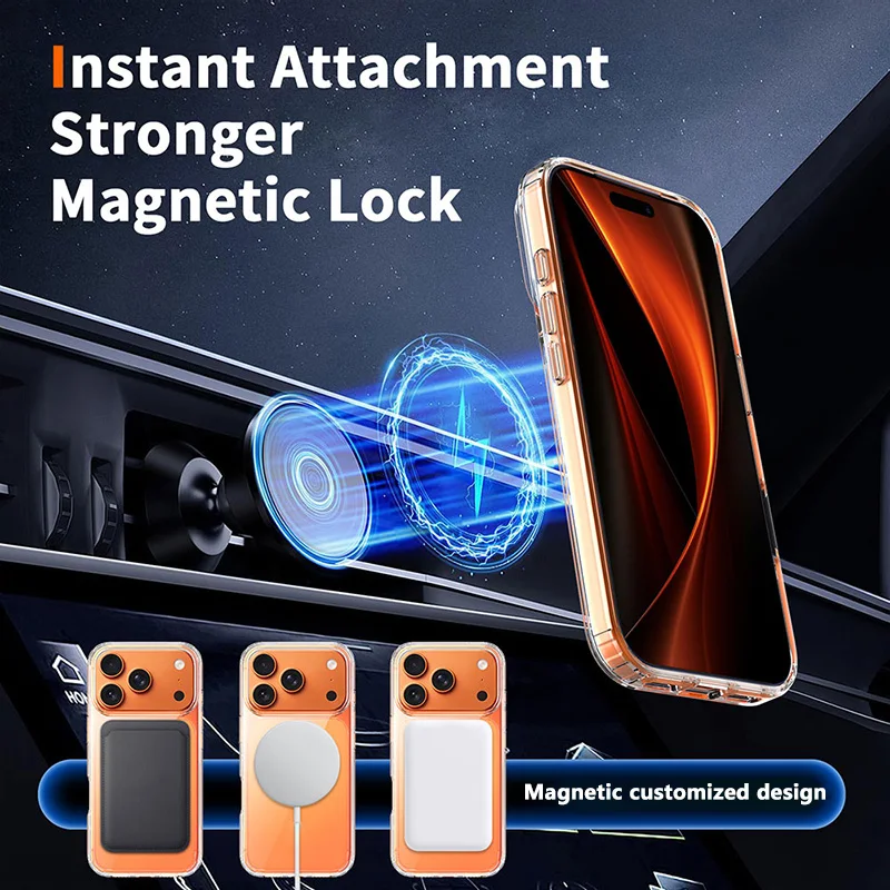 product wholesales 15mm clear magnetic phone case for 17 series anti scratch strong n52 magnet attraction mobile case for iphone 17 pro-5