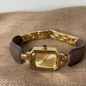IEKE Brown Gold Chain Fashionable Vintage Style Women's Quartz Watch Elegant Versatile Wristwatch Lady Watch