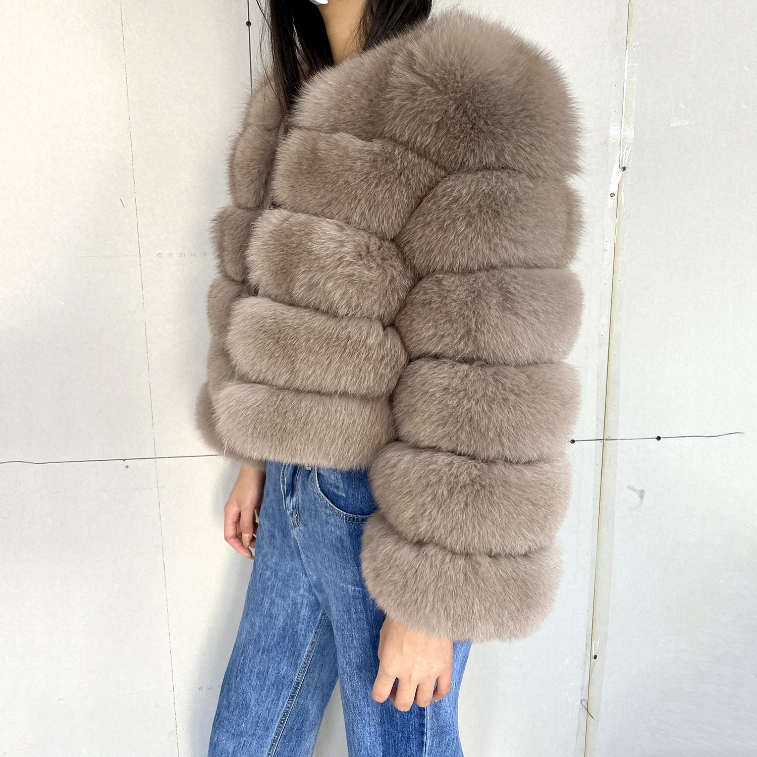 Custom Wholesale Fox Fur Jacket Coat Hand Knit Women Real Fox Fur ...