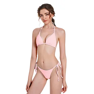 Solid Color Bikini Backless Elastic Band Beachwear Swimsuits Sets Women Swimsuit Hot Pink Swimwear Custom Logo