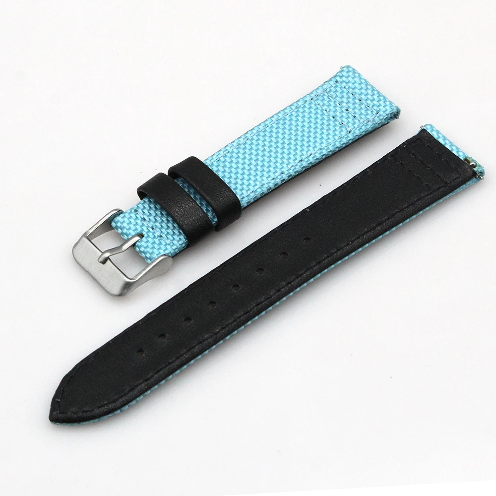 20mm Luxury Two Piece Watchband Quick Release Leather + Fabric Canvas