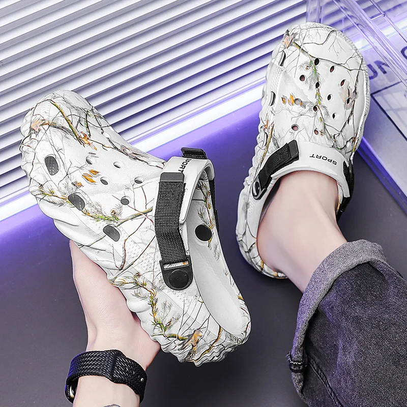Men's Dual-Use Casual Sandy Slippers Breathable Summer Light Holes Beach Shoes Flat Feature EVA Slip-On for Outdoor Leisure