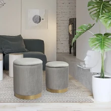Modern Space Saving Velvet Pouf Round Velvet Fabric Storage Round Ottoman