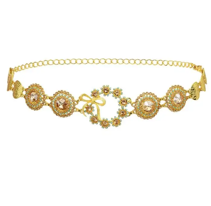 Crystal Flower Turquoise Gold Waist Chain Designs India Waist Chain Belly Chain Women Belt