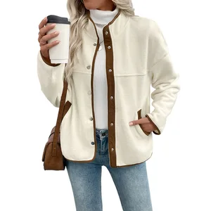 A new versatile women's casual jacket with a contrasting color stand-up collar and fleece cardigan
