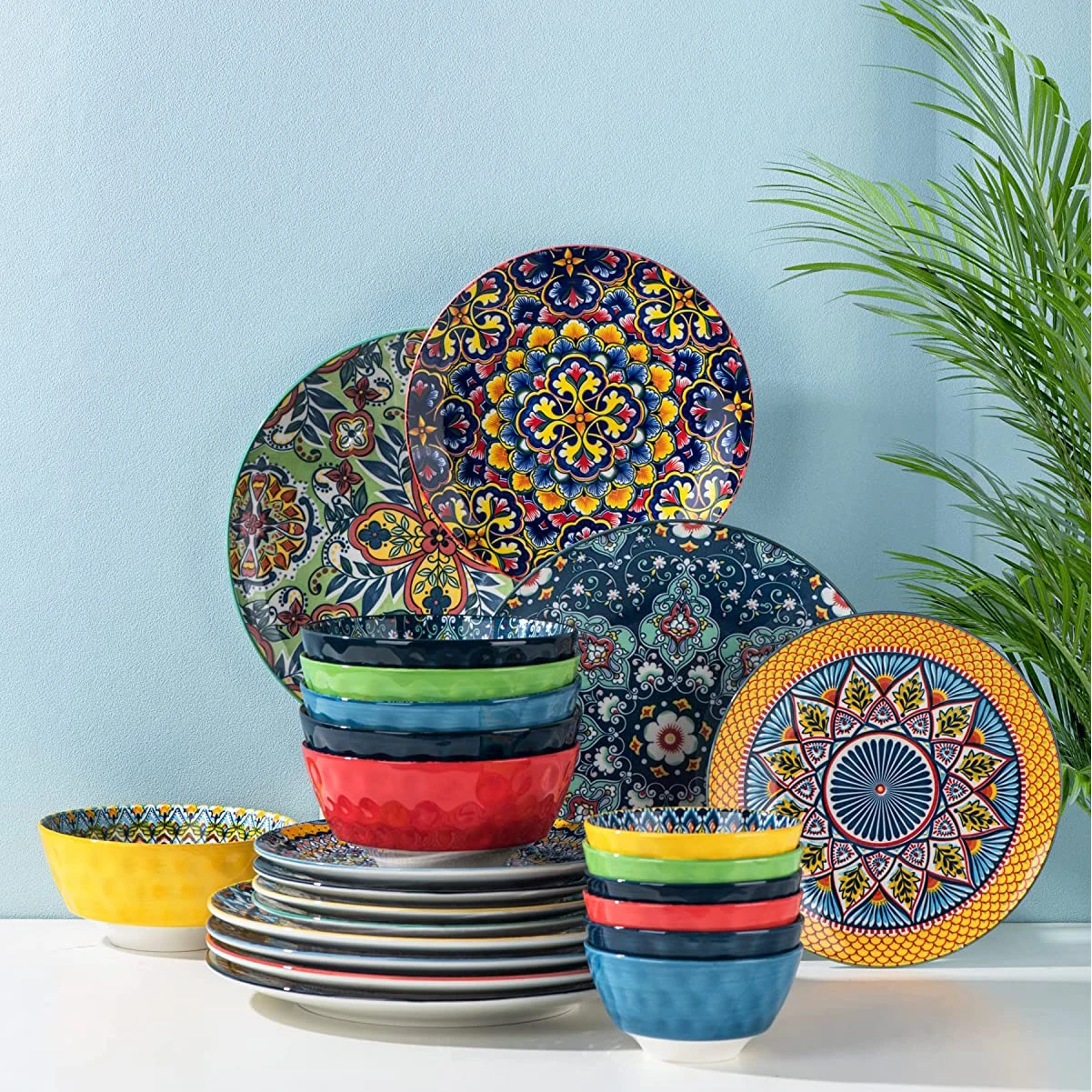 Set of 6 Bohemian Ceramic Stoneware Dinner Plates Colorful Charger Porcelain Tableware for Food & Home Use factory