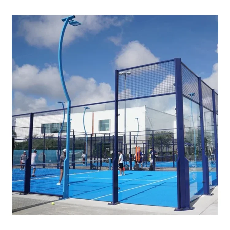 Grande desconto quadra azul padel quadra de padel panorâmica de 12 mm de espessura quadra de tênis mundial
