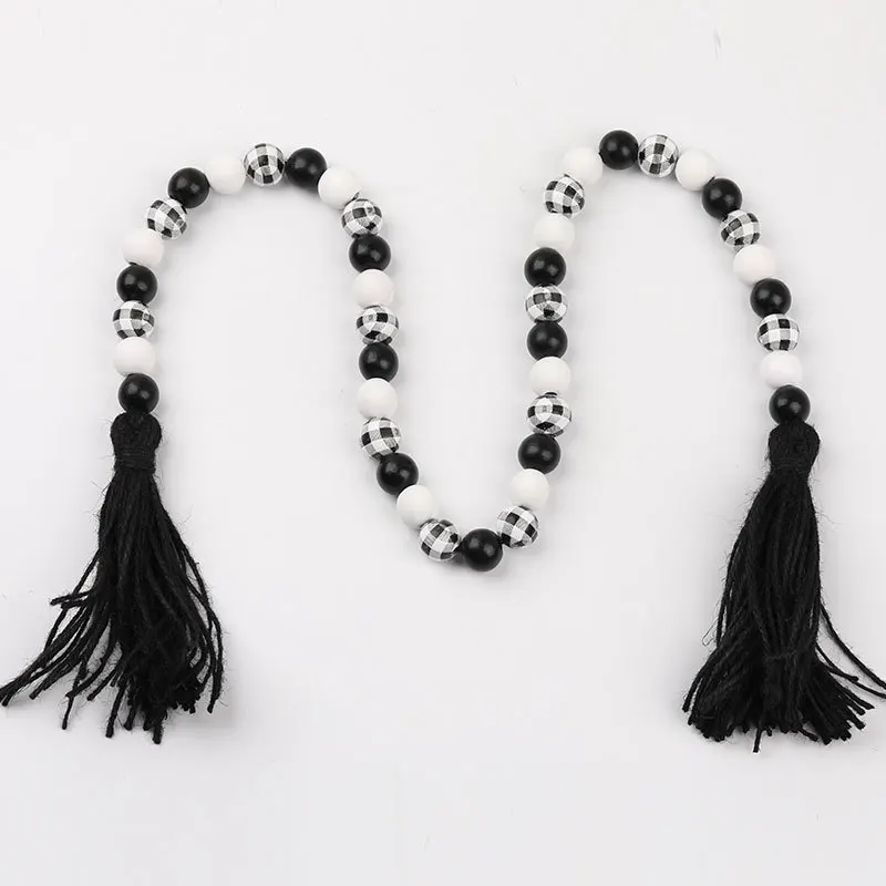 Черно-белая деревянная гирлянда из бусин с кисточками пасхальный фермерский деревенский деревянный бисер натуральных Большой Настенный