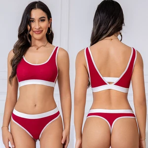 OEM factory wholesale new cotton sports bra suit sexy thong hollow beautification back detachable chest pad shock absorption.