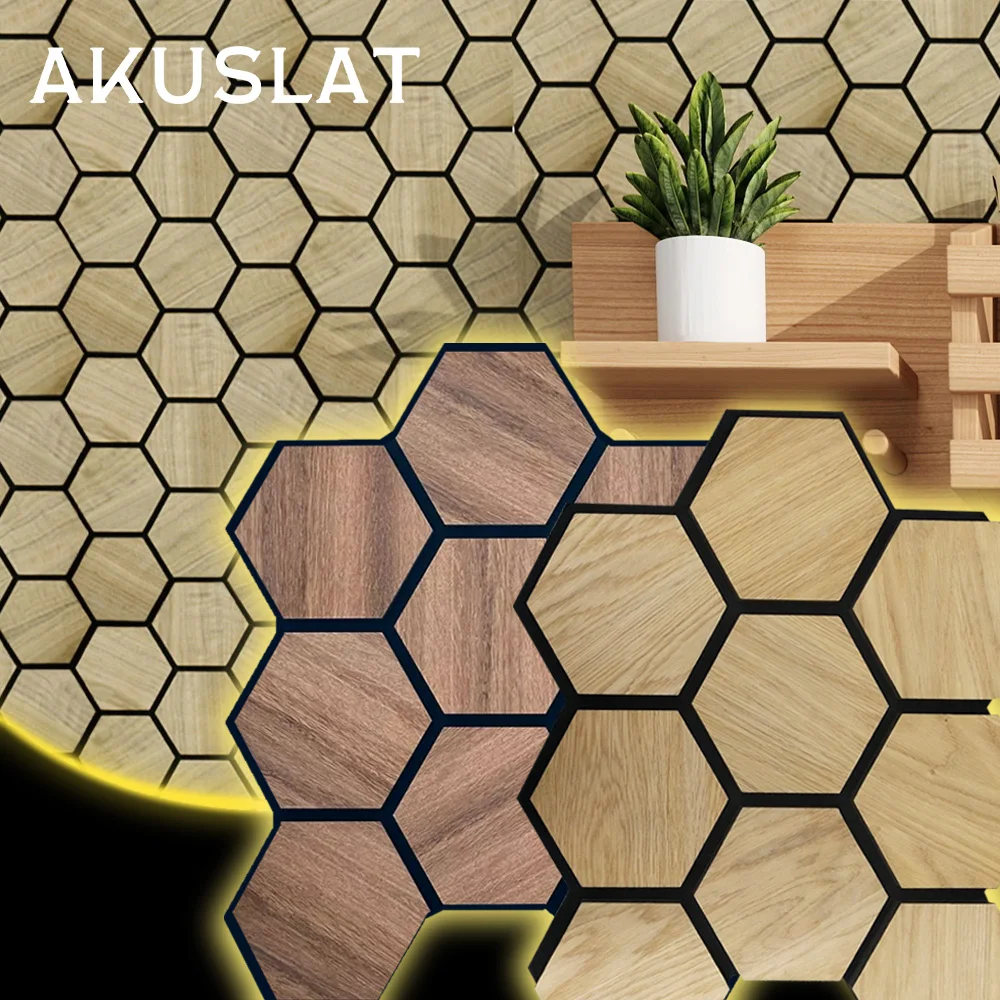 Akusalt Wood Art Hexagonal Acoustic Panel Wall Decor Parametric Wall ...