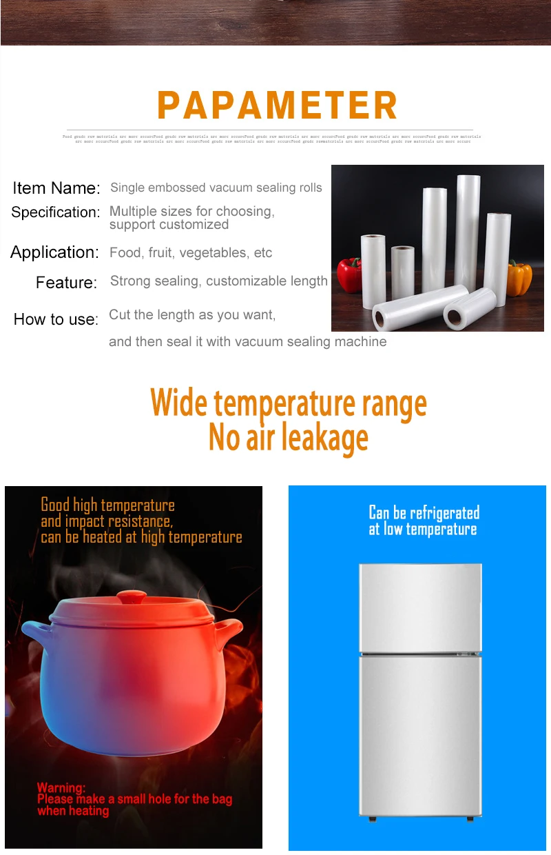 Plastic Emboss Vegetables Fruit Meat Storage Bags Vacuum Bags For Food