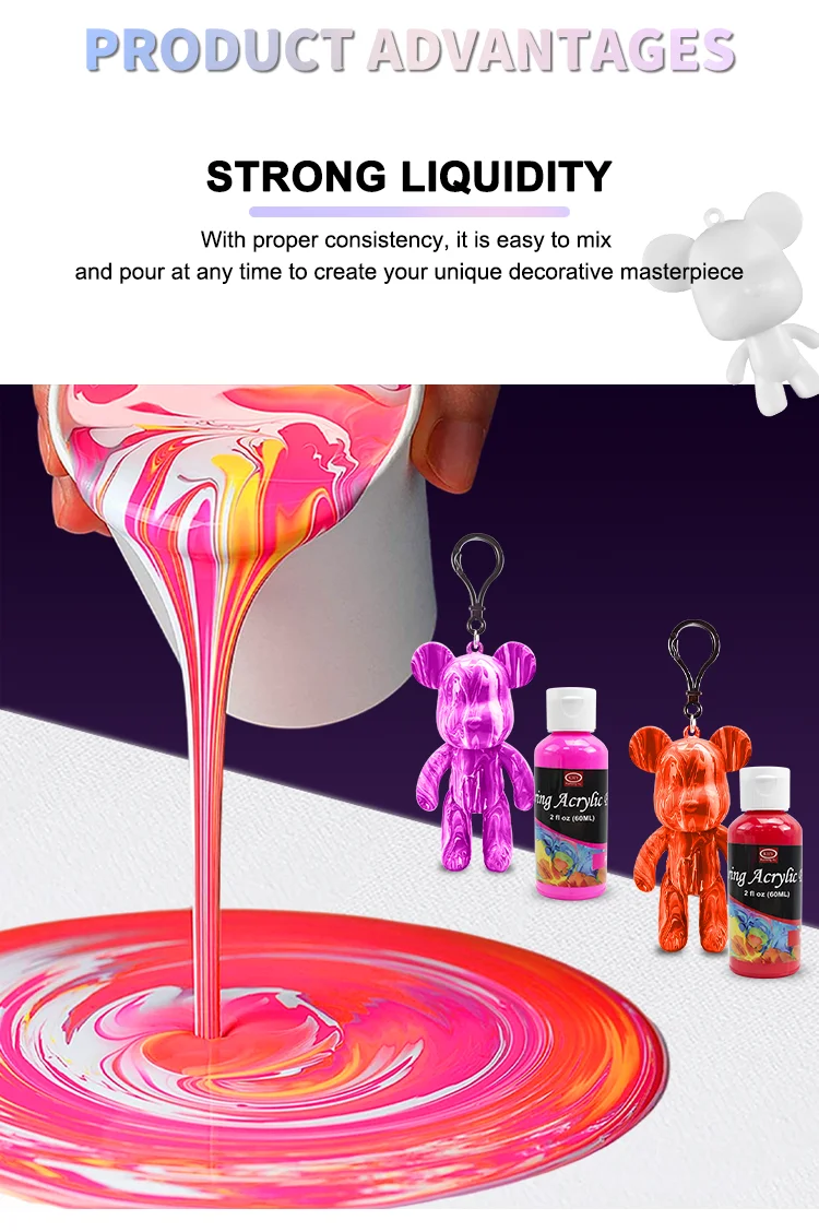 Khy Nontox Art Pre Mixed Kit Fluid Diy Bear Paints For Kids Pouring And Acrylic Neon Acryl Pour