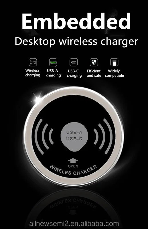 Wholesale Qi intelligent furniture office 5W Dual USB Embedded desktop waterproof wireless charger 3in1