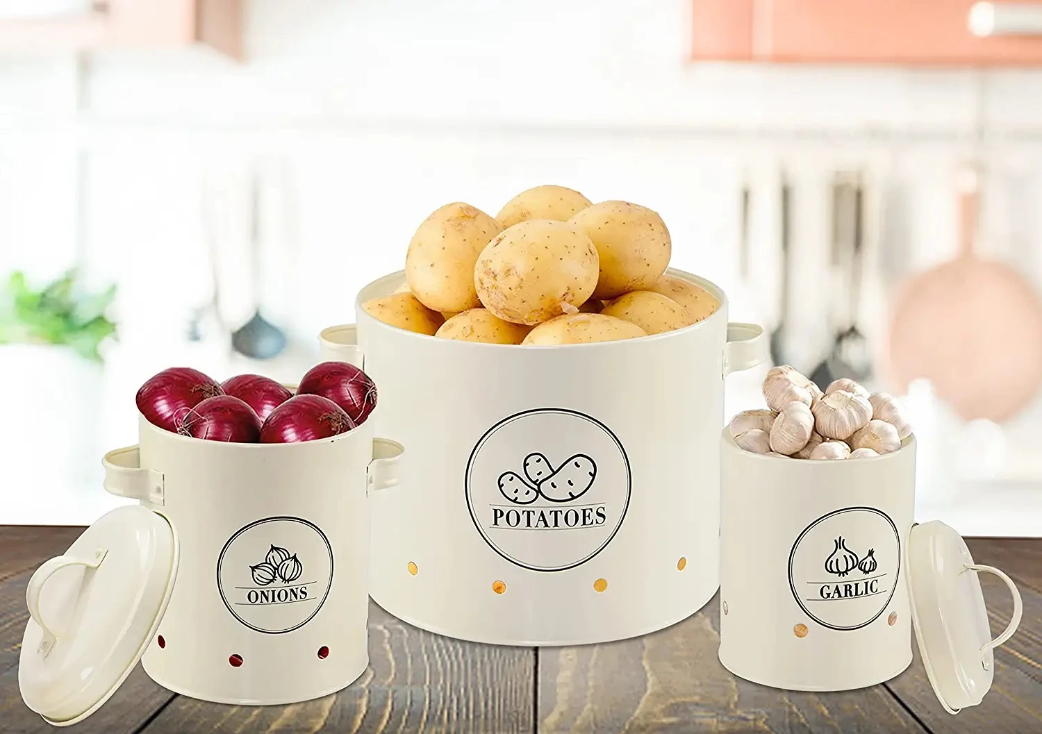 Potato Onion Garlic Storage Bin With Lid Set Of 3 Potato Storage For