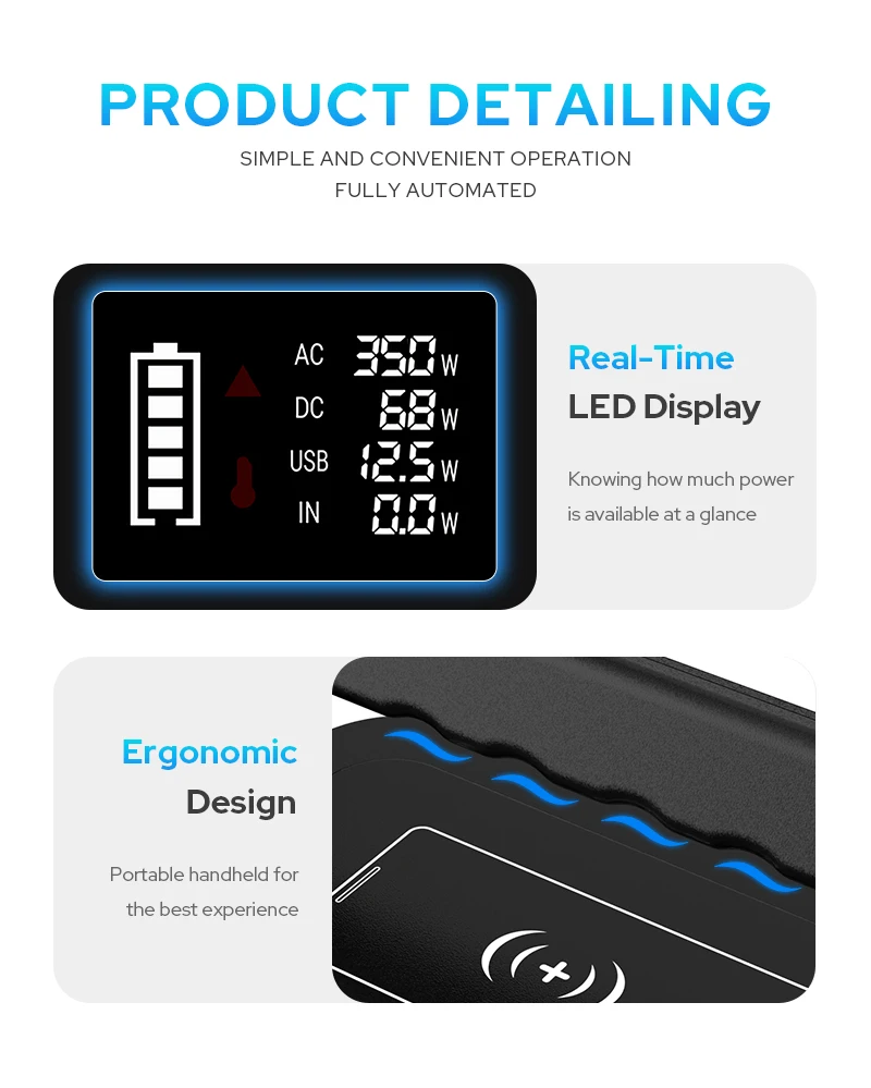 Portable Power Bank LED Lighting Wireless Charging AC Generator-300W/600W/1000W Solar Lithium Ion Flashlight