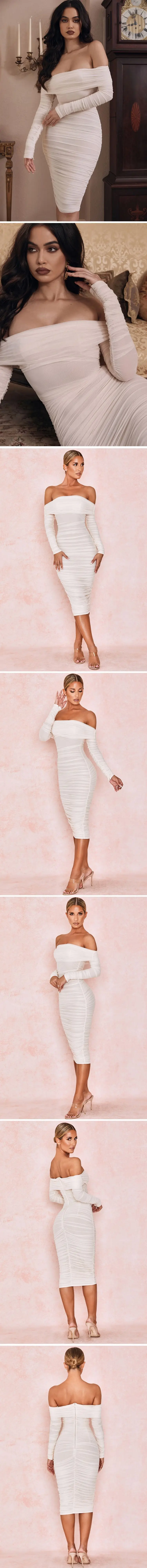 ZOYIAME New 2022 Spring Bodycon Dress Women Elegant Long Sleeve Club Dress Strapless Ruched Mesh Fall Bandage Dress for Ladies