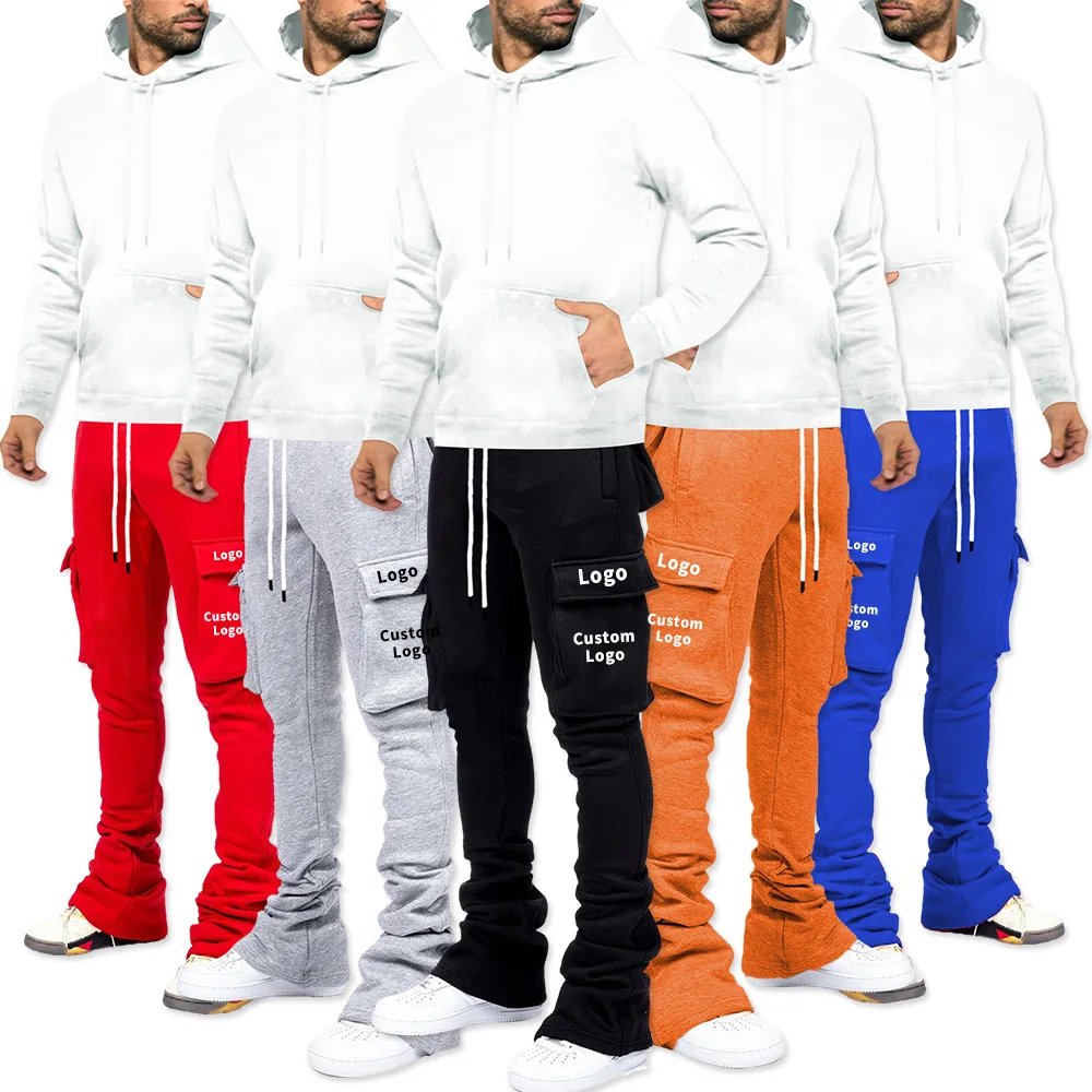 Custom Logo Men Stacked Joggers With Pocket Streetwear Mens Sweatpants