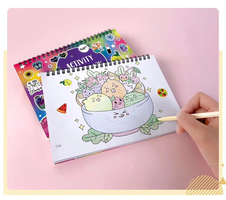 product custom printing coloring book with stickers for children coil cartoon animal painting graffiti handbook coloring book set-25