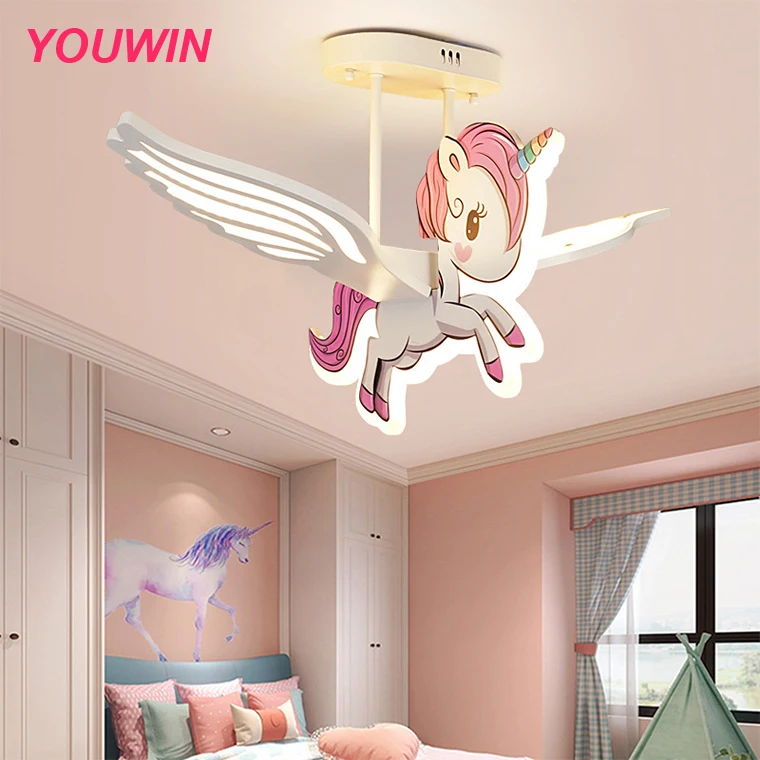 YOUWIN Cute Kid Children Room Remote Control Home Decoration Dimmable Indoor Unicorn Shape Ceiling Light