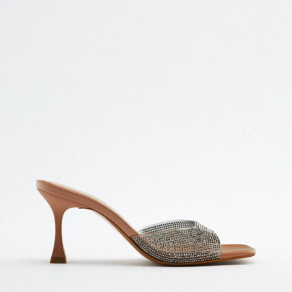 Square Head Summer Luxury Rhinestone For Ladies High Heel Shoes Women ...