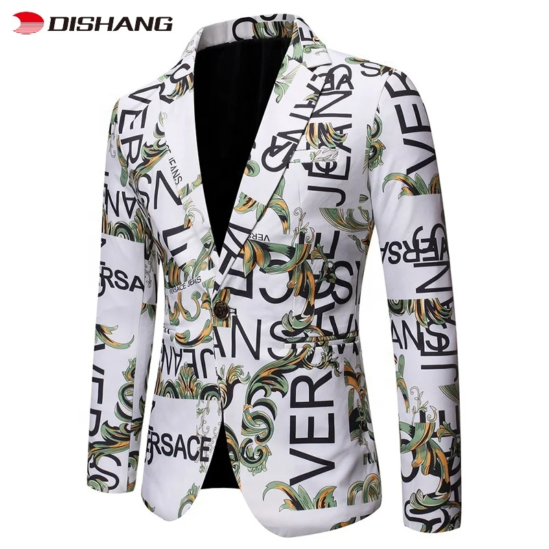 Men Blazers Printing Suit Jacket Men Casual Slim Club Stage Singer Blazer  Men Stylish Formal Tuxedo Jacket