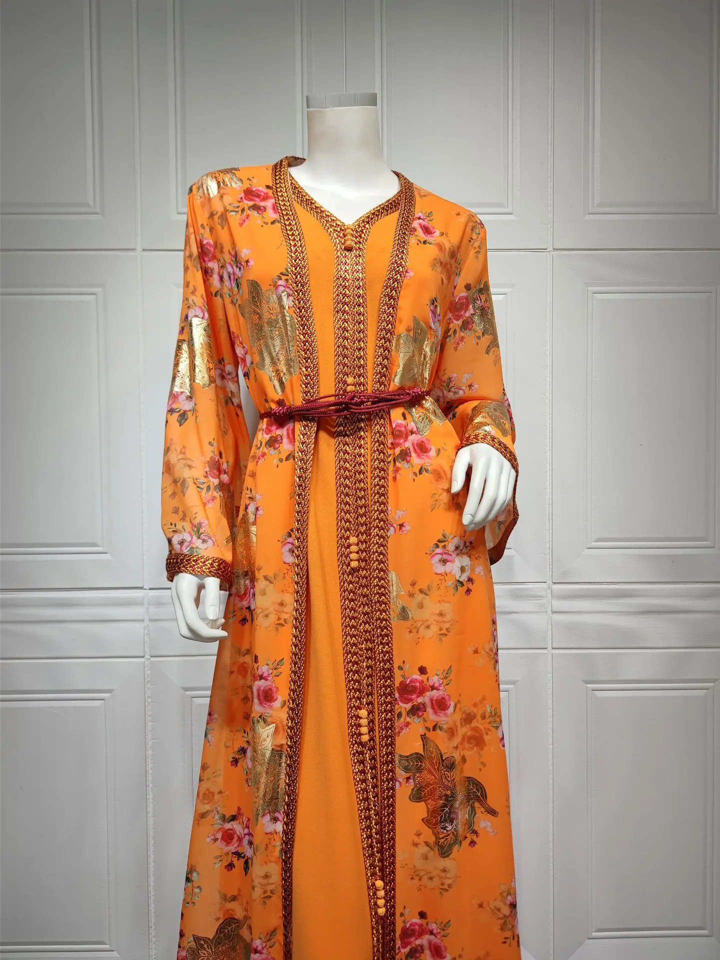 Arab Dubai Muslim Chiffon Printed Gold Long Robe Buy Long Sleeve