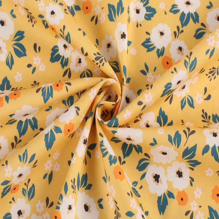 Wholesale 100% Cotton flower print twill fabric 100% cotton poplin shirting fabric