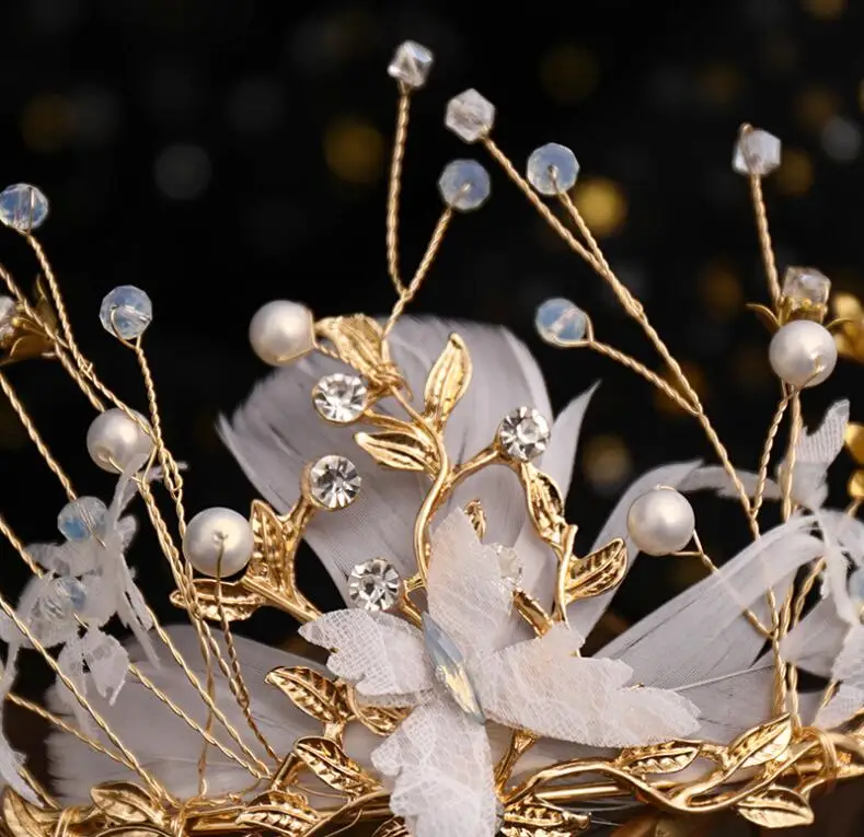 
Барокко Золотая Бабочка корона цветы для свадьбы или выпускного бала диадема ободок для волос с жемчугом Свадебные украшения для волос невесты женские аксессуары для волос повязка на голову 