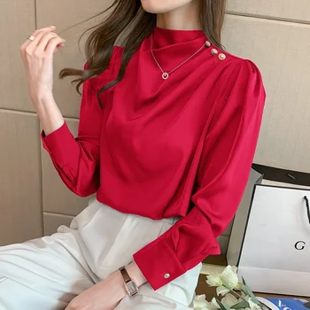 Fashion Women's Blouses Embroidered Flares Long Sleeve Shirt Women Solid Skew Collar Elegant Ladies Tops Basic OL Woman Clothing