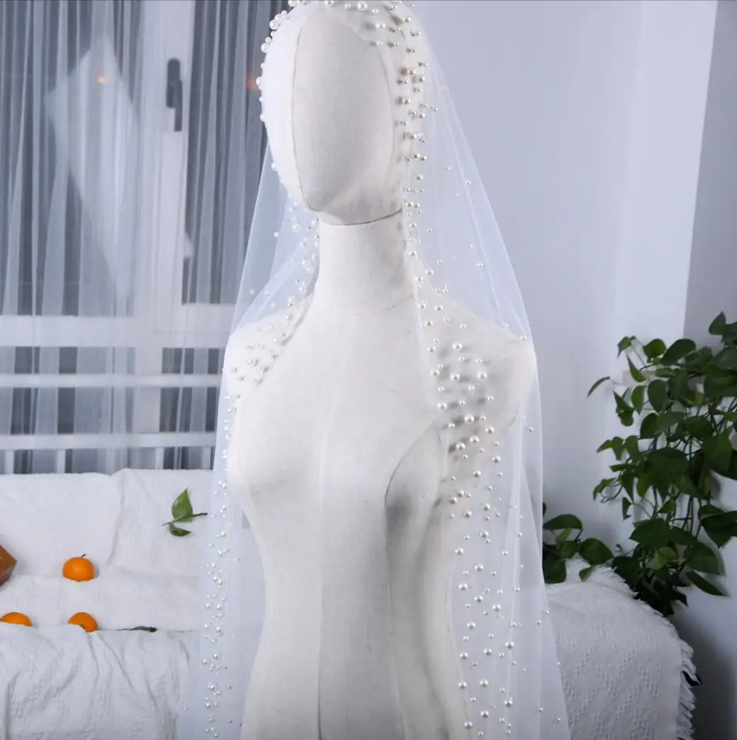 2023 Wedding Veils 3M Cathedral Length Pearl Beaded One  display picture 1