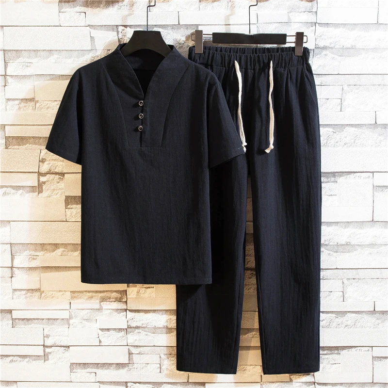 OEM Trendy Chinese Retro Suit Set - Loose Fit Two Piece Outfit for Men's Summer Casual W aperçu 7