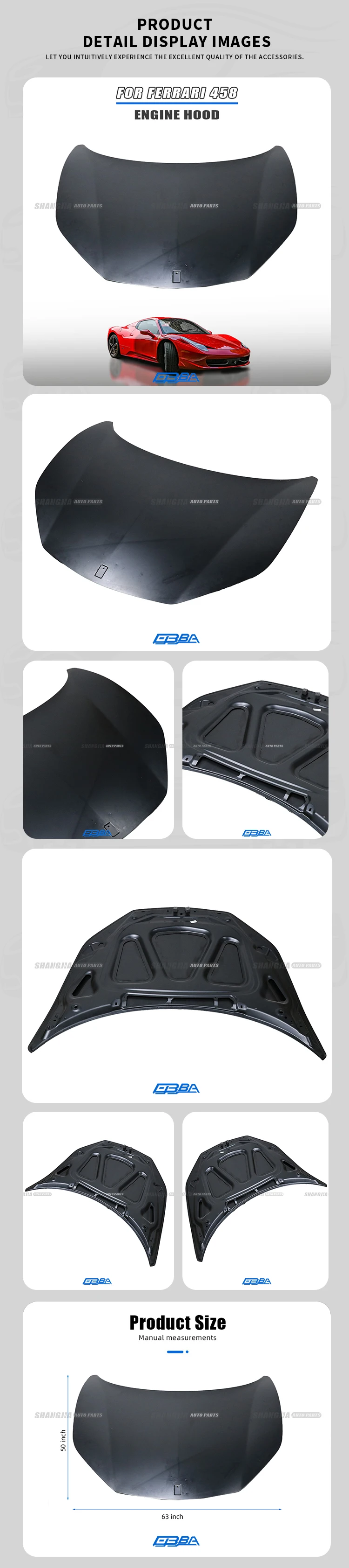 New Arrival Aluminium Engine Bonnet Cover For Ferrari F458 Italia Spider Car Parts Wholesale 83886711 Easy Install Front Hood supplier