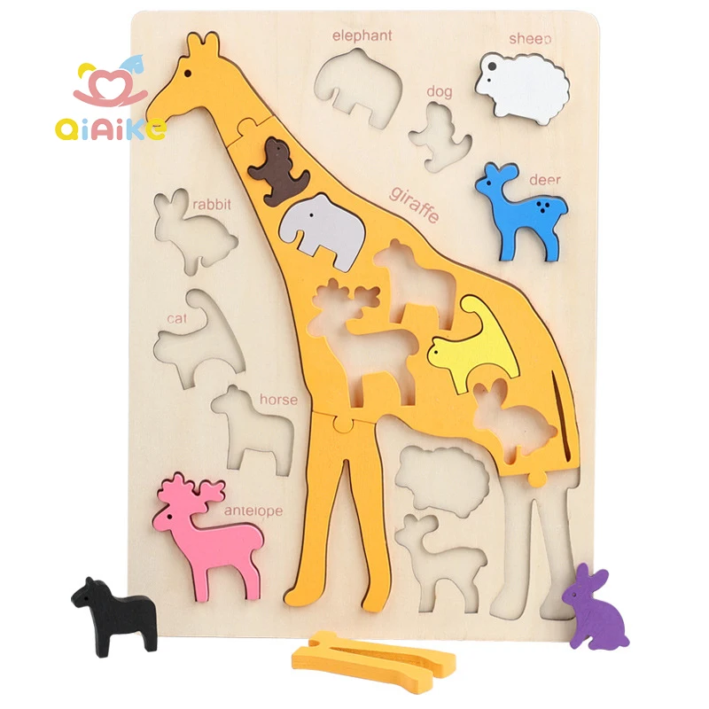 Puzzle edukacyjne dla dzieci z drewnianymi motywami morskich zwierząt i dinozaurów, 3D układanka, klocki budujące