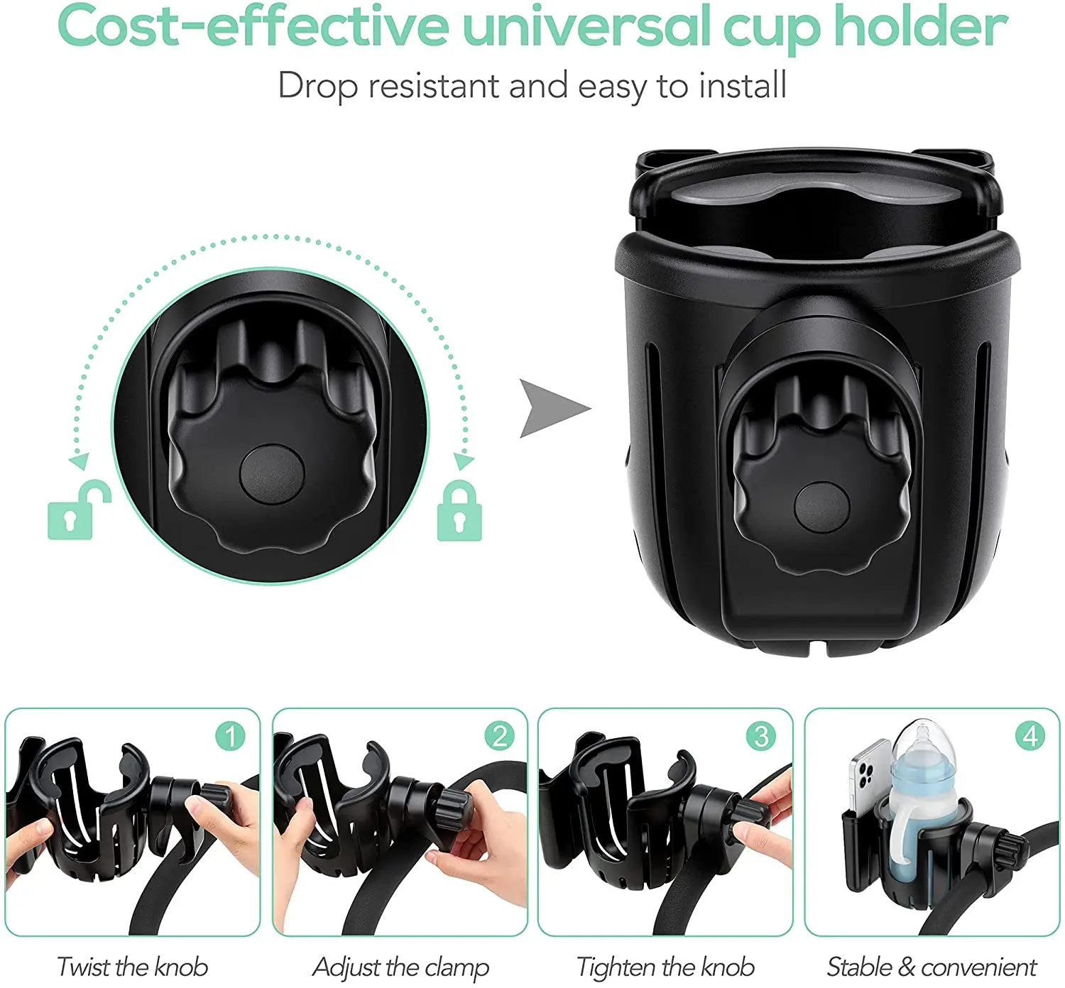 Universal Stroller Cup Holder With Mobile Phone Case,2in1 Strollers