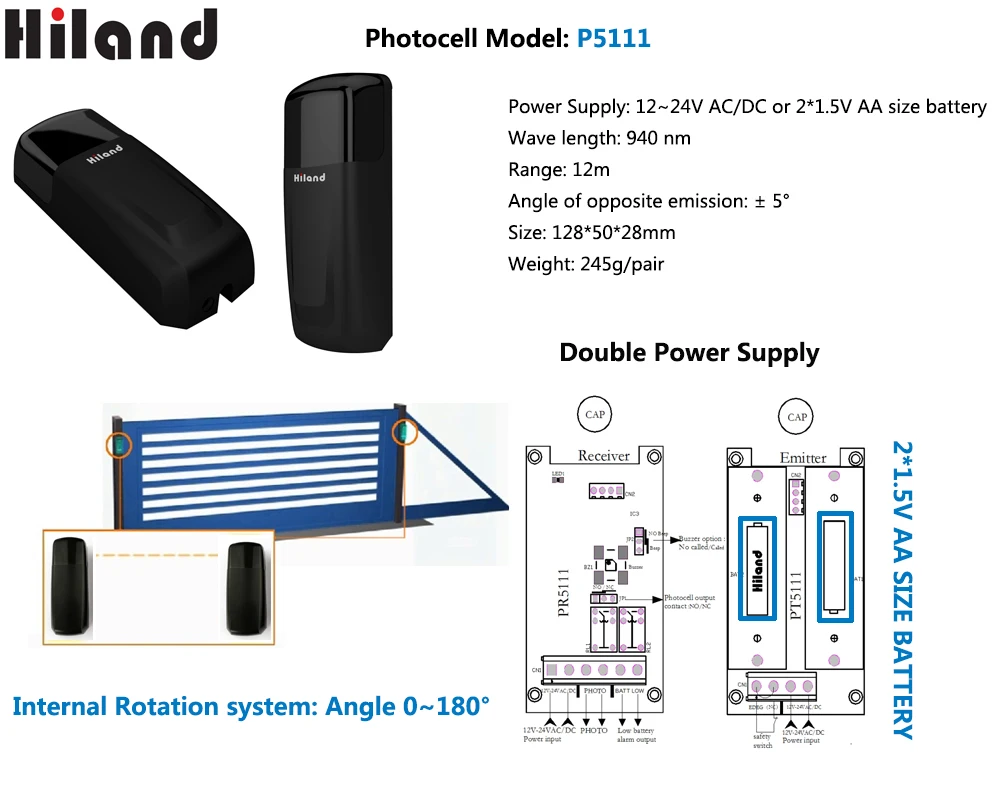 Hiland Wireless Waterproof Photocell Beam Sensors P5111 For Garage Door