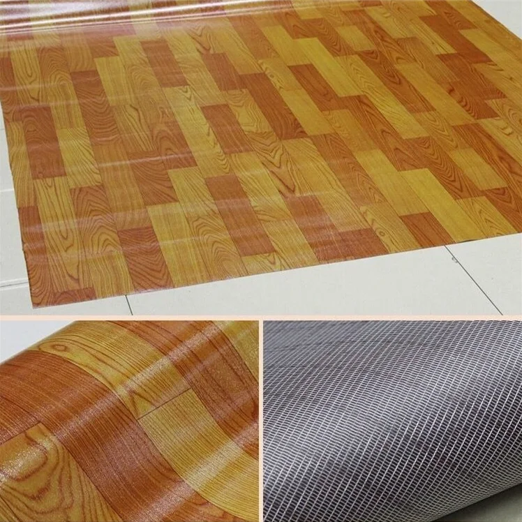 Indoor PVC Vinyl Flooring with Anti-Slip Mesh Fabric Back for Hotels Apartments and Villas Parquet Surface Treatment