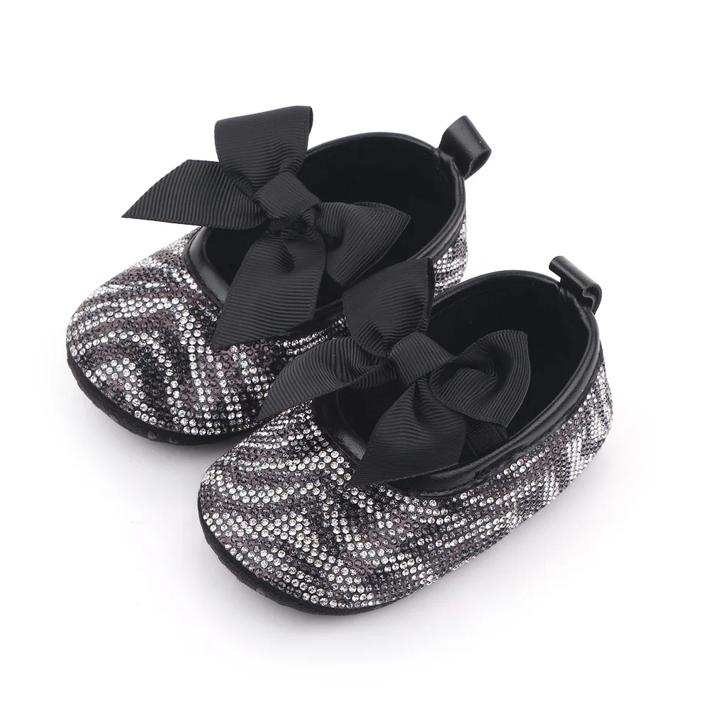 Baby Girls Solid Color Big Bow Rhinestone Pattern Infants Soft Soled Princess Walking Shoes supplier